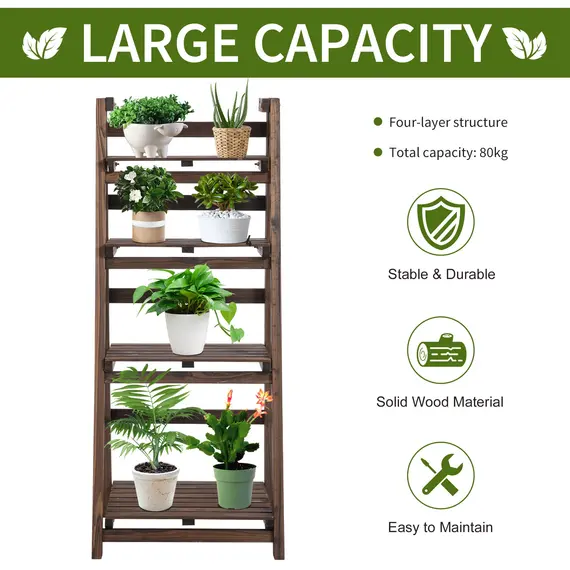 Buy Outsunny 4-Tier Wooden Plant Shelf Foldable Plant Pots Holder Stand Indoor Outdoor 45L x 35W x 108H cm, 3 image