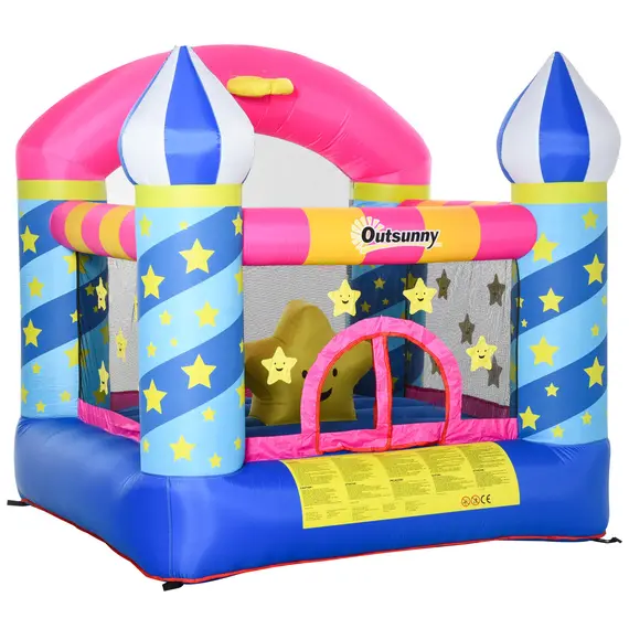 Buy Outsunny Kids Bounce Castle House Inflatable Trampoline Basket with Inflator for Age 3-12 Castle Stars Design 2.25 x 2.2 x 2.15m, 7 image