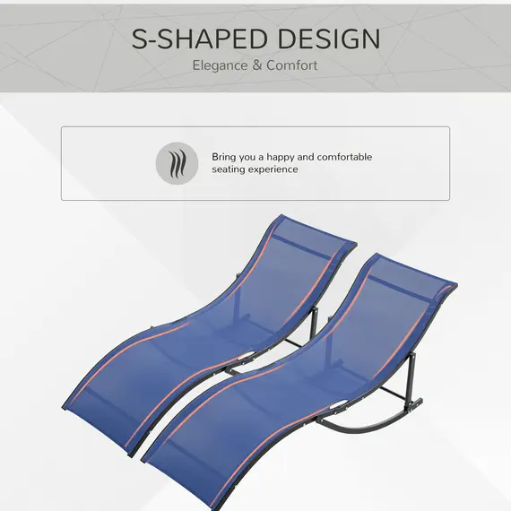 Buy Outsunny Set of 2 S-shaped Foldable Lounge Chair Sun Lounger Reclining Outdoor Chair for Patio Beach Garden Blue, 4 image