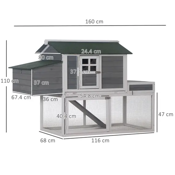 Buy PawHut 160cm Wooden Backyard Chicken Coop With Garden Box, Run Area, Nesting Box, 2 image