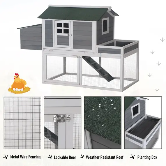 Buy PawHut 160cm Wooden Backyard Chicken Coop With Garden Box, Run Area, Nesting Box, 5 image