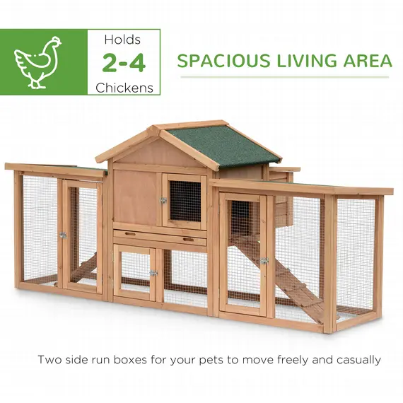 Buy PawHut Wooden Chicken Coop Backyard Hen Cage House Poultry with Comfortable Nesting Box & Fun Outdoor Run 204 x 85 x 93cm, 3 image