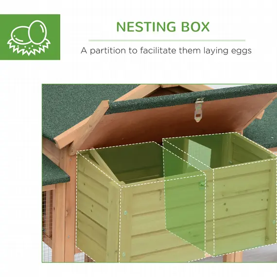 Buy PawHut Wooden Chicken Coop Backyard Hen Cage House Poultry with Comfortable Nesting Box & Fun Outdoor Run 204 x 85 x 93cm, 5 image