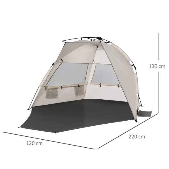 Buy 1-2 Man Pop-Up Beach Tent, Sun Shelter UV 20+ Protection w/ Long Floor Mesh Windows Sandbags Carry Bag Summer Hut House, 2 image