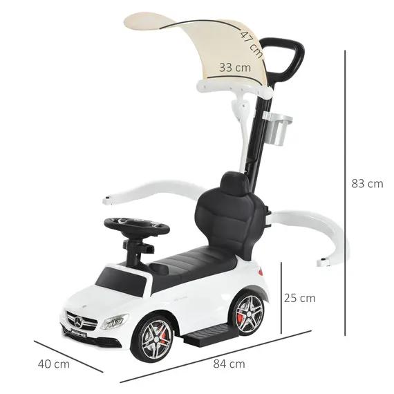 Buy 3 in 1 Ride On Push Along Car Mercedes Benz for Toddlers Stroller Sliding Walking Car with Horn Sound Safety Bar for 1-3 Years, 2 image