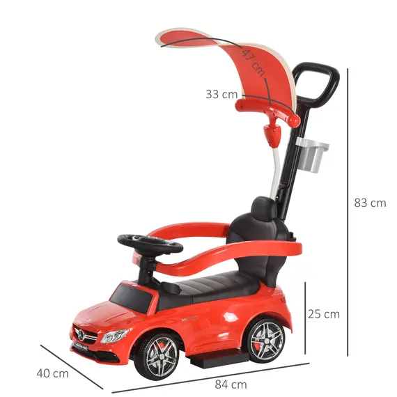 Buy 3 in 1 Ride On Push Along Car Mercedes Benz for Toddlers Stroller Sliding Walking Car with Sun Canopy Horn Safety Bar Cup Holder Ride on Toy, 2 image
