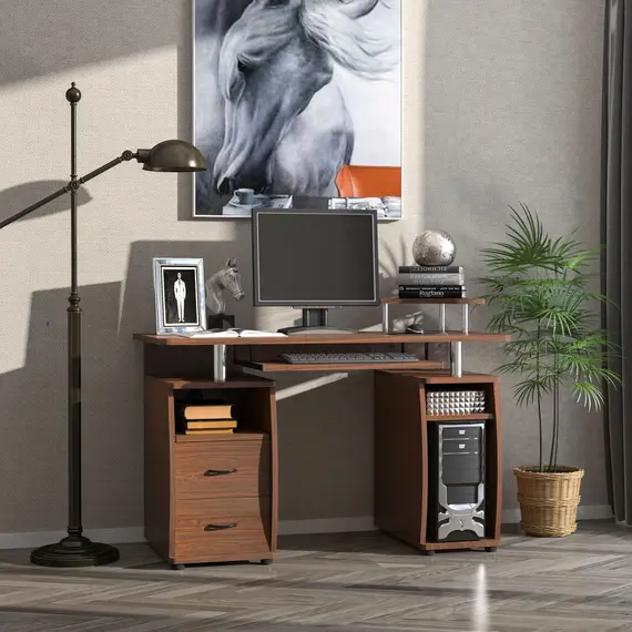 Buy HOMCOM Computer Desk Office PC Table Workstation Gaming Study with Keyboard Tray, CPU Shelf, Drawers, Sliding Scanner Shelf, Brown