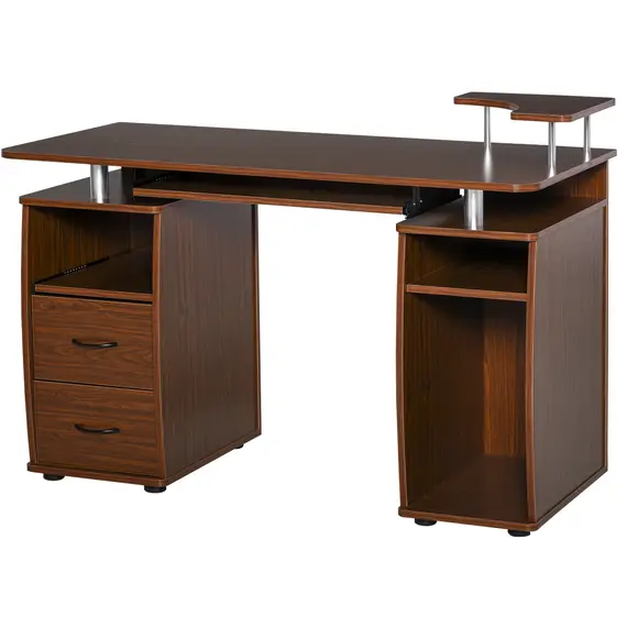 Buy HOMCOM Computer Desk Office PC Table Workstation Gaming Study with Keyboard Tray, CPU Shelf, Drawers, Sliding Scanner Shelf, Brown, 3 image