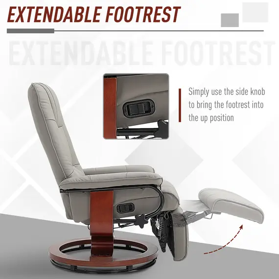 Buy HOMCOM Manual Recliner Chair Armchair Sofa with Faux Leather Upholstered, Wood Base for Living Room Bedroom, Grey, 4 image