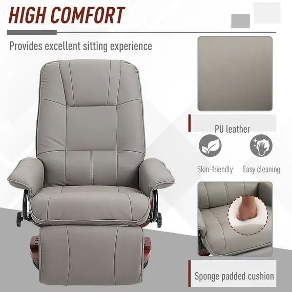 Buy HOMCOM Manual Recliner Chair Armchair Sofa with Faux Leather Upholstered, Wood Base for Living Room Bedroom, Grey, 5 image