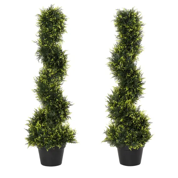 Buy Set Of 2 90cm/3FT Artificial Spiral Topiary Trees w/ Pot Fake Indoor Outdoor Greenery Plant Home Office Garden DÃ©cor Green
