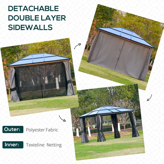 Buy Outsunny 3.6 x 3(m) Hardtop Gazebo with UV Resistant Polycarbonate Roof & Aluminium Frame, Garden Pavilion with Mosquito Netting and Curtains, 3 image
