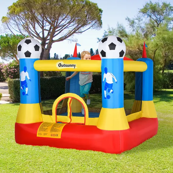 Buy Outsunny Kids Bouncy Castle House Inflatable Trampoline with Blower for Kids Age 3-12 Football Field Design 2.25 x 2.2 x 1.95m