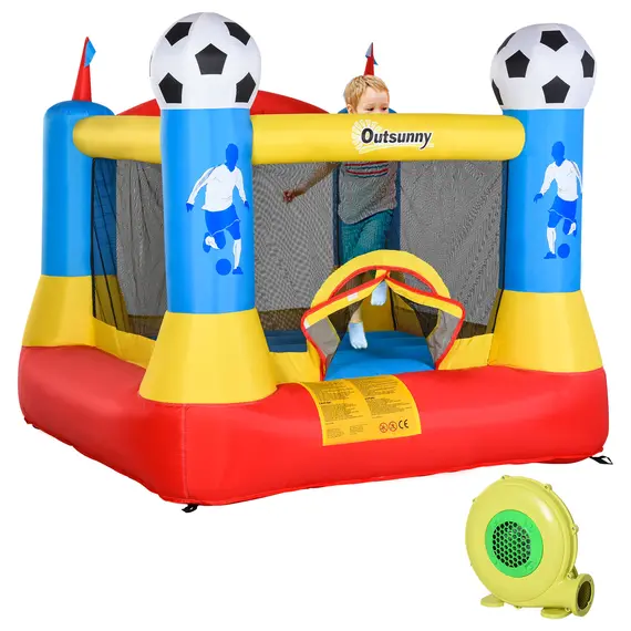 Buy Outsunny Kids Bouncy Castle House Inflatable Trampoline with Blower for Kids Age 3-12 Football Field Design 2.25 x 2.2 x 1.95m, 8 image