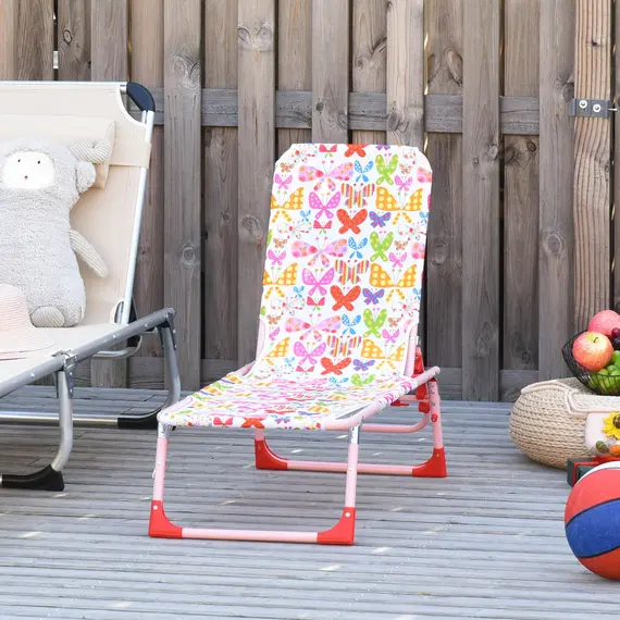 Buy Outsunny Lounge Chair for Kids Recliner Foldable Portable with Adjustable Backrest Outdoor Beach Pool Camping 118 x 40 x 24cm