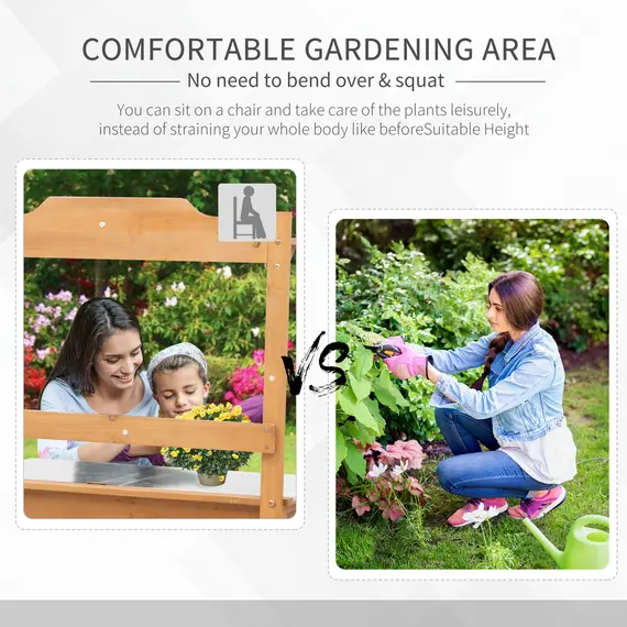 Buy Outsunny Wooden Spacious Garden Potting Table with Large Storage Space Galvanized Metal Workstation Sink Shelves 80L x 42W x 142H cm, 3 image