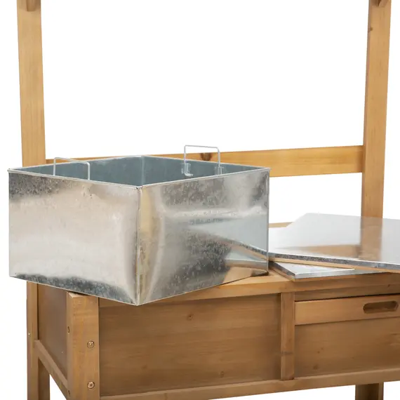 Buy Outsunny Wooden Spacious Garden Potting Table with Large Storage Space Galvanized Metal Workstation Sink Shelves 80L x 42W x 142H cm, 6 image