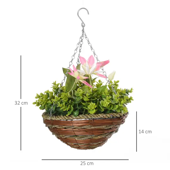 Buy Pack of 2 Artificial Clematis Flowers Hanging Planter Basket for Indoor Outdoor Decoration, 2 image