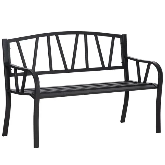 Buy 2-Seater Garden Bench Metal Loveseat w/ Decorative Backrest Ergonomic Armrest