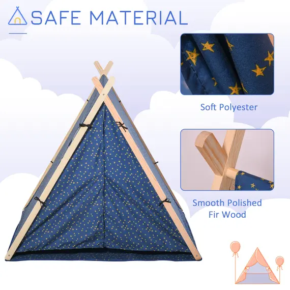 Buy Kids Teepee Play Tent Portable Foldable Children Playhouse Toy for Boys and Girls with Mat Pillow Carry Case Indoor Outdoor Games Blue, 6 image