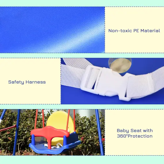Buy Metal Kids Swing Set with Baby Seat Safety Harness A-Frame Stand for Backyard, 4 image