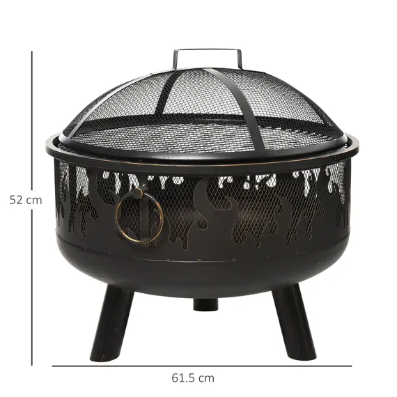 Buy Outsunny 2-in-1 Outdoor Fire Pit with Cooking Grate Steel BBQ Grill Bowl Heater with Spark Screen Cover, Fire Poker for Backyard Bonfire Patio, 2 image
