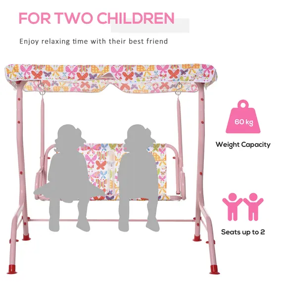 Buy Outsunny 2-Seat Kids Canopy Garden Swing Chair Hammock Lounge Toddler Seat Belt Awning Pink, 3 image