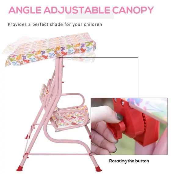 Buy Outsunny 2-Seat Kids Canopy Garden Swing Chair Hammock Lounge Toddler Seat Belt Awning Pink, 6 image