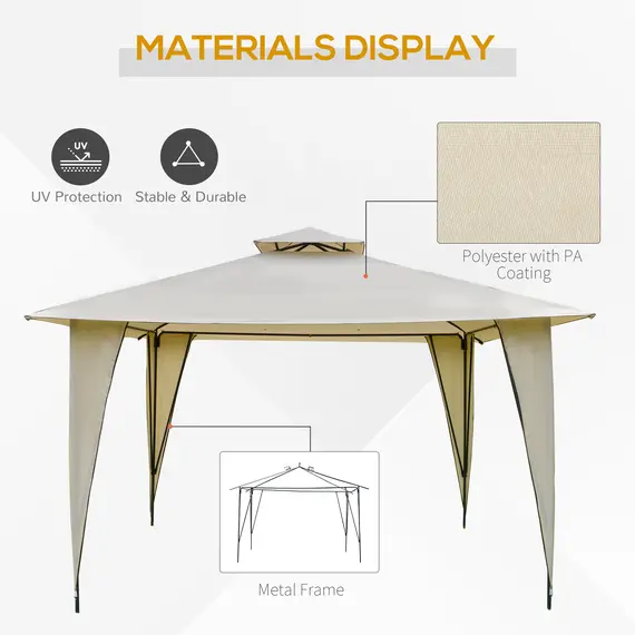 Buy Outsunny 3.5x3.5m Side-Less Outdoor Canopy Tent Gazebo w/ 2-Tier Roof Steel Frame Garden Party Gathering Shelter Beige, 3 image