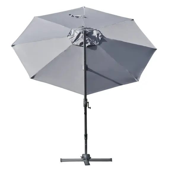 Buy Outsunny 3m Cantilever Roma Parasol Adjustable Garden Sun Umbrella with LED Solar Light Cross Base Rotating Outdoor- Grey, 7 image