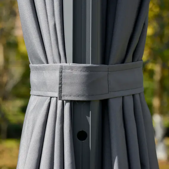 Buy Outsunny 3m Cantilever Roma Parasol Adjustable Garden Sun Umbrella with LED Solar Light Cross Base Rotating Outdoor- Grey, 8 image