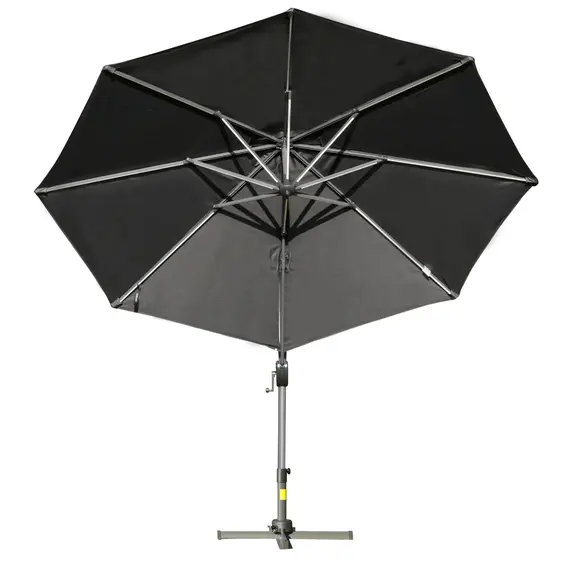 Buy Outsunny 3m Cantilever Roma Parasol Adjustable Garden Sun Umbrella with LED Solar Light, Aluminum Frame, Tilt & Crank, UV50+, Dark Grey, 7 image