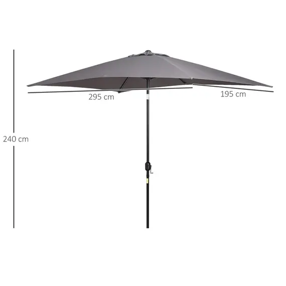 Buy Outsunny 3x2m Patio Umbrella Canopy Parasol Garden Tilt Crank Rectangular Sun Shade Steel Dark Grey, 2 image