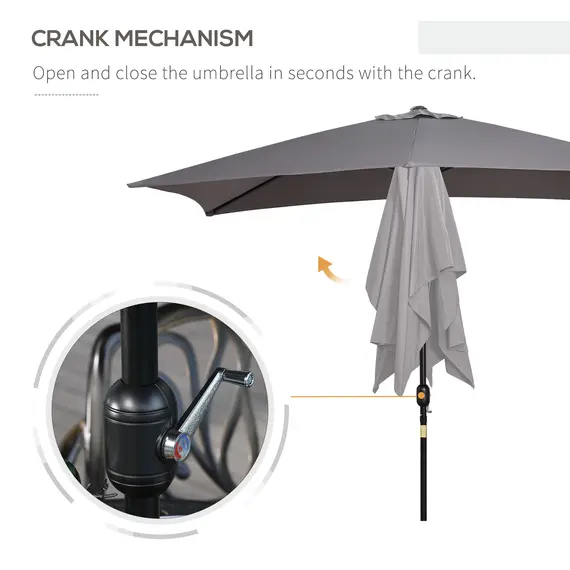 Buy Outsunny 3x2m Patio Umbrella Canopy Parasol Garden Tilt Crank Rectangular Sun Shade Steel Dark Grey, 3 image