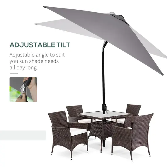 Buy Outsunny 3x2m Patio Umbrella Canopy Parasol Garden Tilt Crank Rectangular Sun Shade Steel Dark Grey, 4 image