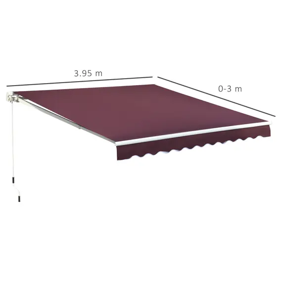 Buy Outsunny 3x4m Garden Patio Retractable Manual Awning Window Door Sun Shade Canopy with Fittings and Crank Handle Wine Red, 2 image