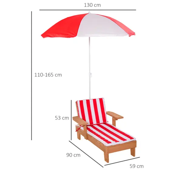 Buy Outsunny Chaise Lounge Chair Wooden for Kids Lightweight with Foldable & Height Adjustable Parasol Cushion Outdoor Patio Beach Pool Camping Ceder Wood, 2 image