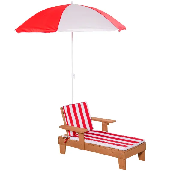 Buy Outsunny Chaise Lounge Chair Wooden for Kids Lightweight with Foldable & Height Adjustable Parasol Cushion Outdoor Patio Beach Pool Camping Ceder Wood, 8 image