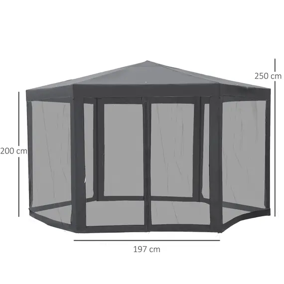 Buy Outsunny Netting Gazebo Hexagon Tent Patio Canopy Outdoor Shelter Party Activities Shade Resistant (Grey), 2 image