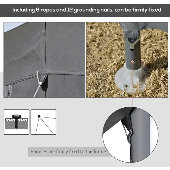 Buy Outsunny Netting Gazebo Hexagon Tent Patio Canopy Outdoor Shelter Party Activities Shade Resistant (Grey), 6 image
