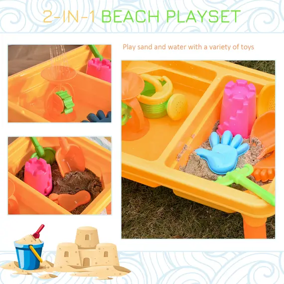 Buy Sand and Water Table Beach Toy Set 2 in 1 Outdoor Activities Playset for Kids with Lid and Accessories Double Compartment Sandpit Sandbox, 4 image