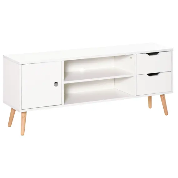 Buy TV Stand for TVs up to 50", TV Console Cabinet with Open Storage Shelf and Drawers for Living Room, Entertainment Room and Bedroom, White