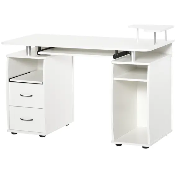 Buy HOMCOM Computer Desk Office PC Table Workstation Gaming Study with Keyboard Tray, CPU Shelf, Wooden, Drawers, Sliding Scanner Shelf, White, 4 image