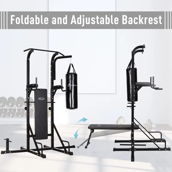 Buy HOMCOM Home Gym Power Tower with Bench and Punching Bag, Multi-Function Adjustable Dip Sit Up Workout Station Equipment Heavy Duty for Home, 4 image
