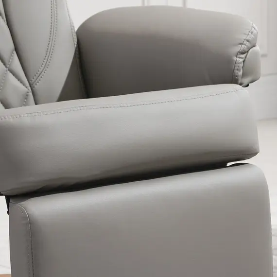 Buy HOMCOM PU Recliner Chair with Footrest, Headrest, Round Wood Base, Lounge Reading Armchair for Living Room, Bedroom, Office, Grey, 8 image