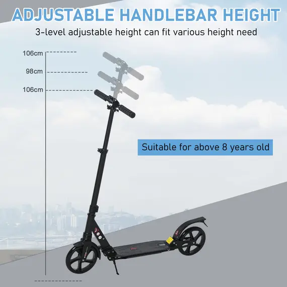 Buy Kick Scooter Foldable Aluminum Ride On Toy For 8+ Adult Teens with Foot Brake, Adjustable Handle, Black, 3 image