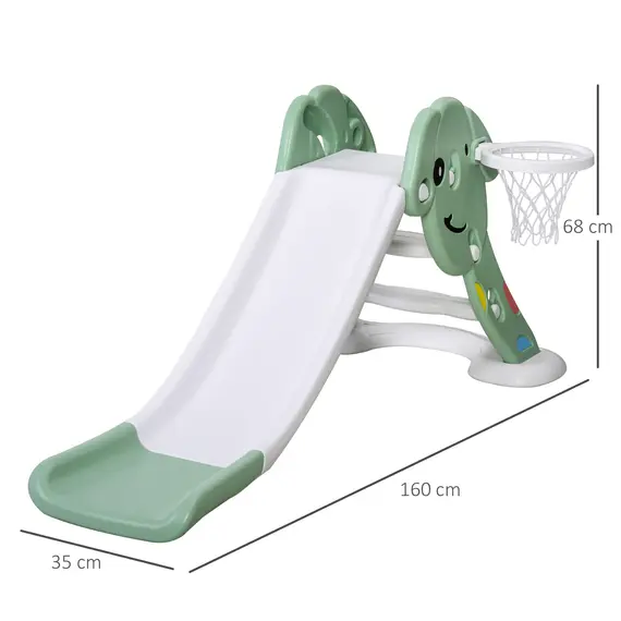 Buy Kids Slide with Basketball Hoop Toddler Climber Freestanding Slider Playset Playground Slipping Slide for 2-6 Years Old Green, 2 image
