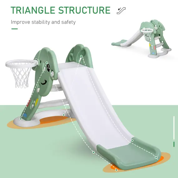 Buy Kids Slide with Basketball Hoop Toddler Climber Freestanding Slider Playset Playground Slipping Slide for 2-6 Years Old Green, 4 image
