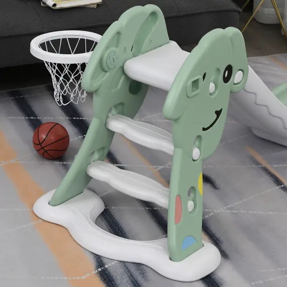 Buy Kids Slide with Basketball Hoop Toddler Climber Freestanding Slider Playset Playground Slipping Slide for 2-6 Years Old Green, 6 image