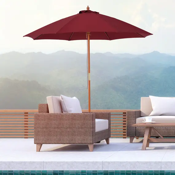 Buy Outsunny 2.5m Wood Garden Parasol Sun Shade Patio Outdoor Market Umbrella Canopy with Top Vent, Wine Red